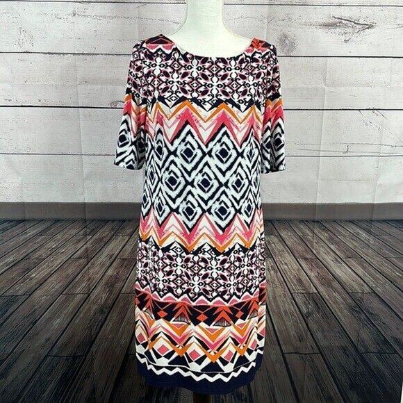 Vince Camuto Dresses & Skirts - Vince Camuto Dress Womens 10 Sheath Geometric Multi Color Zip Short Sleeve